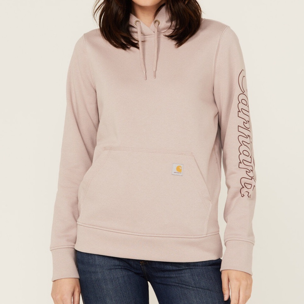 Carhartt RAIN DEFENDER RELAXED FIT MIDWEIGHT HOODED SWEATSHIRT in Mauve EUC